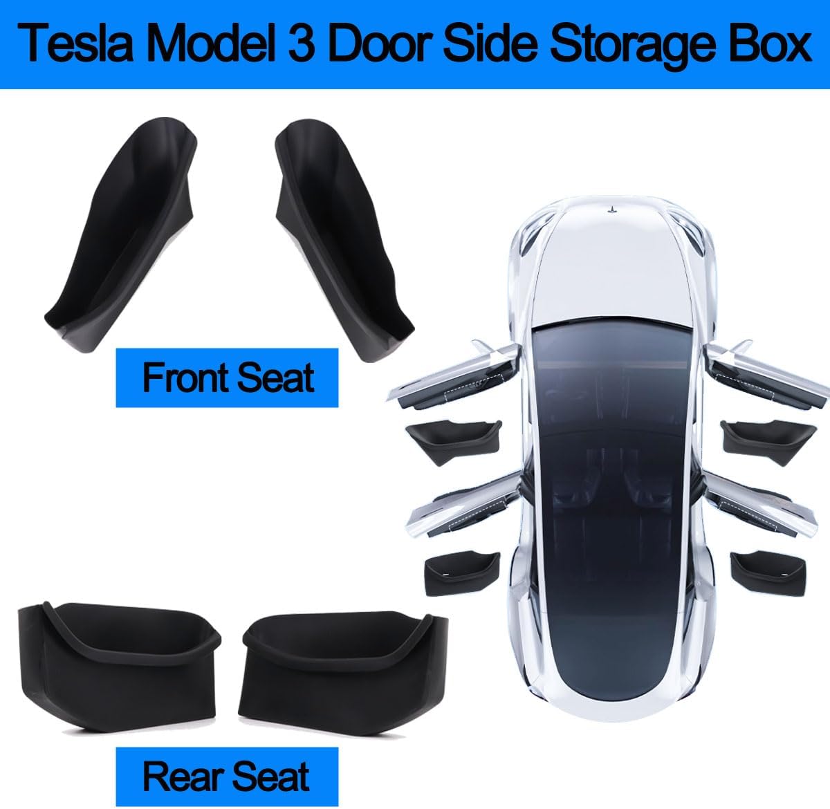 Door Storage Box for Tesla Model 3 2017-2023 Front Rear Door Slot Pockets Silicone Organizer Protector Accessories (Not fit 2024 Model 3 Highland)
