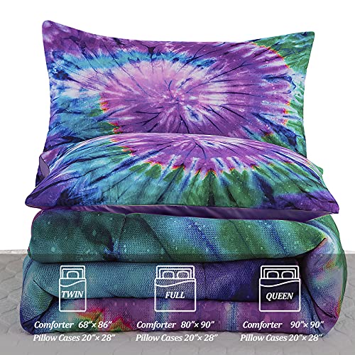 Purple Comforter Set Twin Tie Dye Bedding Comforter For Boys Girls 2 Pieces Magic Swirl Bedding Comforter With 1 Pillowcase Lightweight Galaxy Bedding Comforter Set For All Season 68”× 86” #TOP5