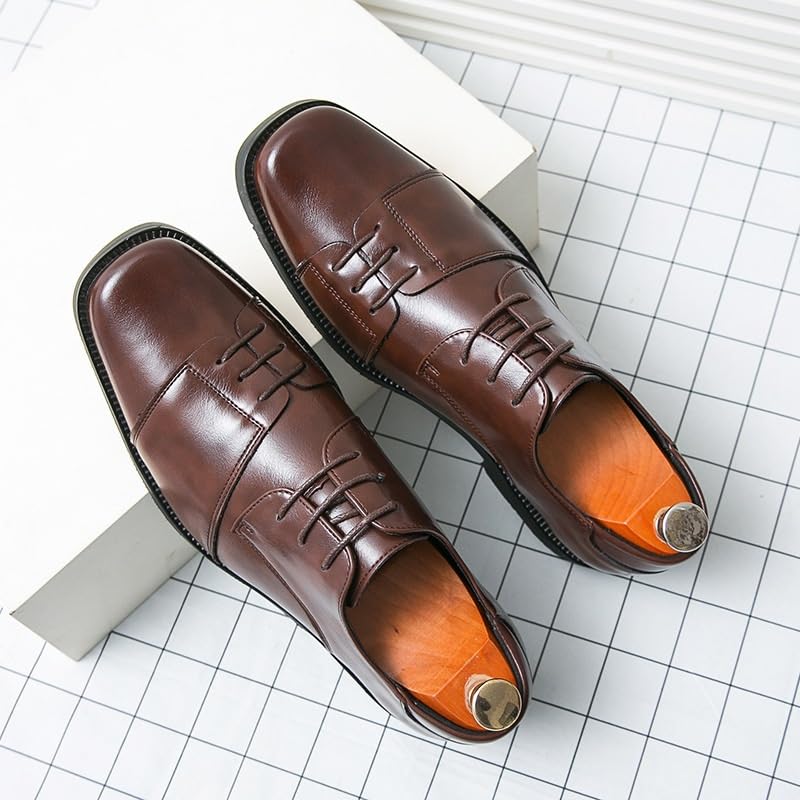 Men's Luxury Oxford Leather Shoes, Breathable Patent Leather Dress Shoes for Business, Office & Wedding, Lace-up Formal Shoes2