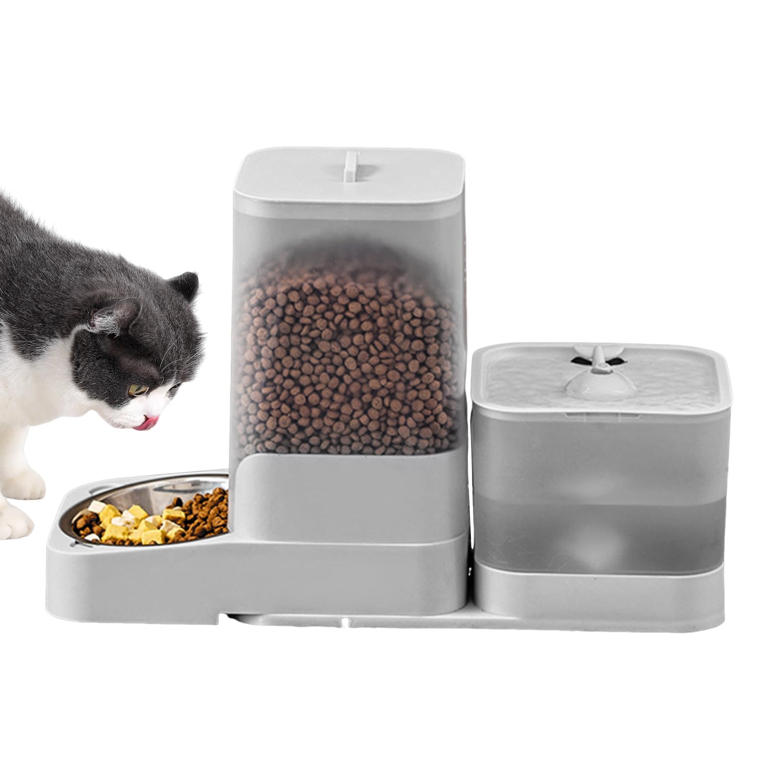 Automatisches Tierfutter - Katzenfutter Spender Mit Wasserspender - Trinkschale Mit Edelstahlschüssel Und Aufbewahrungsbehälter Für Kleine Mittlere Und Große Haustiere