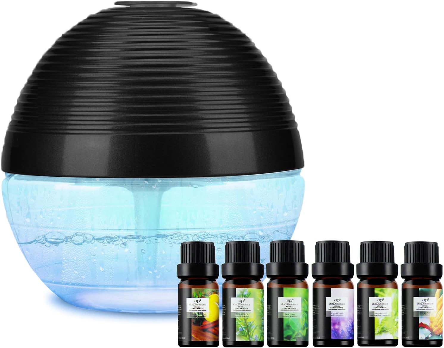 Water-Based Purifier Air Washer, Revitalizer with 6 Colorful lights- Tea Tree, Bergamot, Rosemary, Lavender, Lemon, Peppermint, 10ml Each