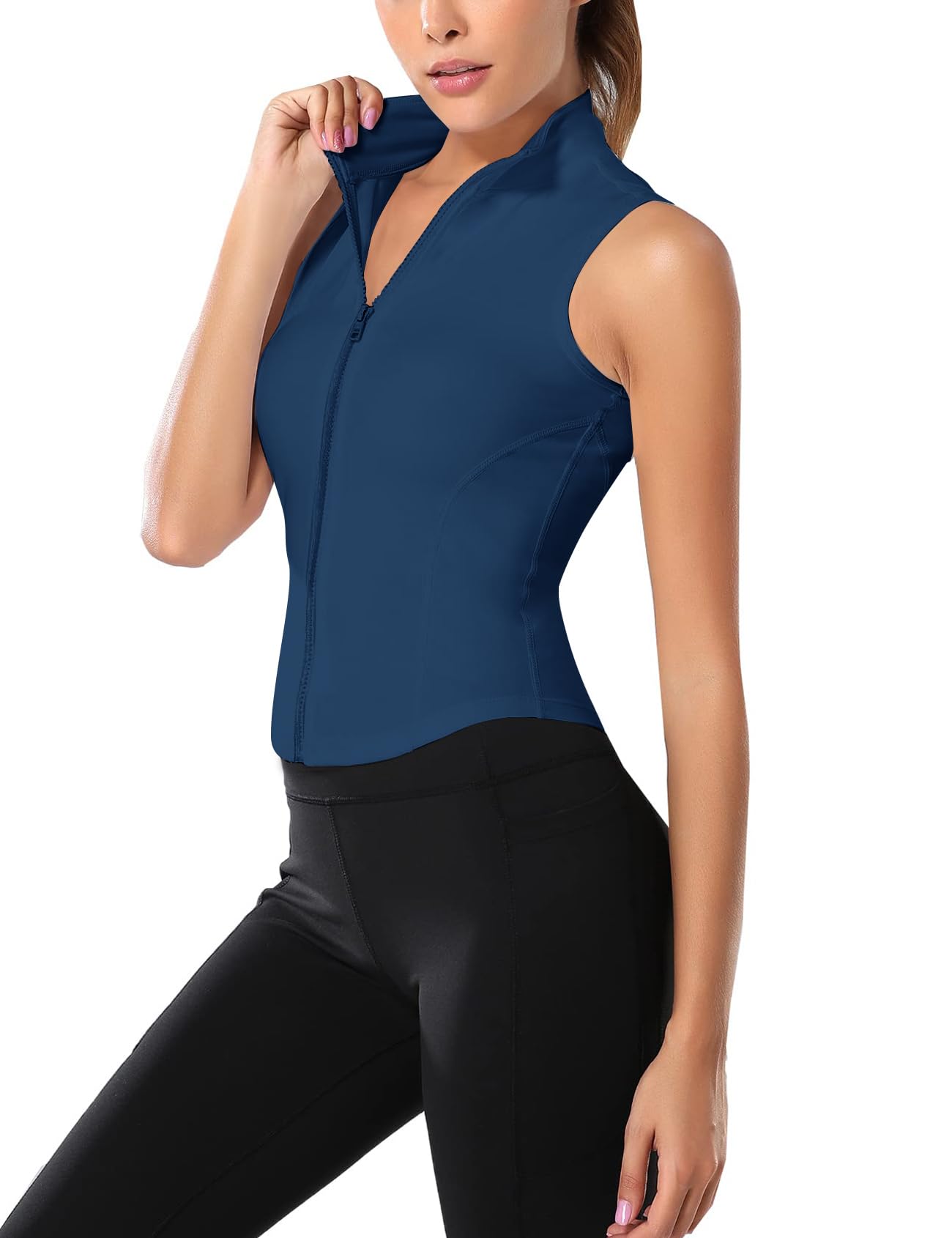 Flygo Women's Full Zip Sleeveless Workout Yoga Active Jacket Vest Golf Shirts