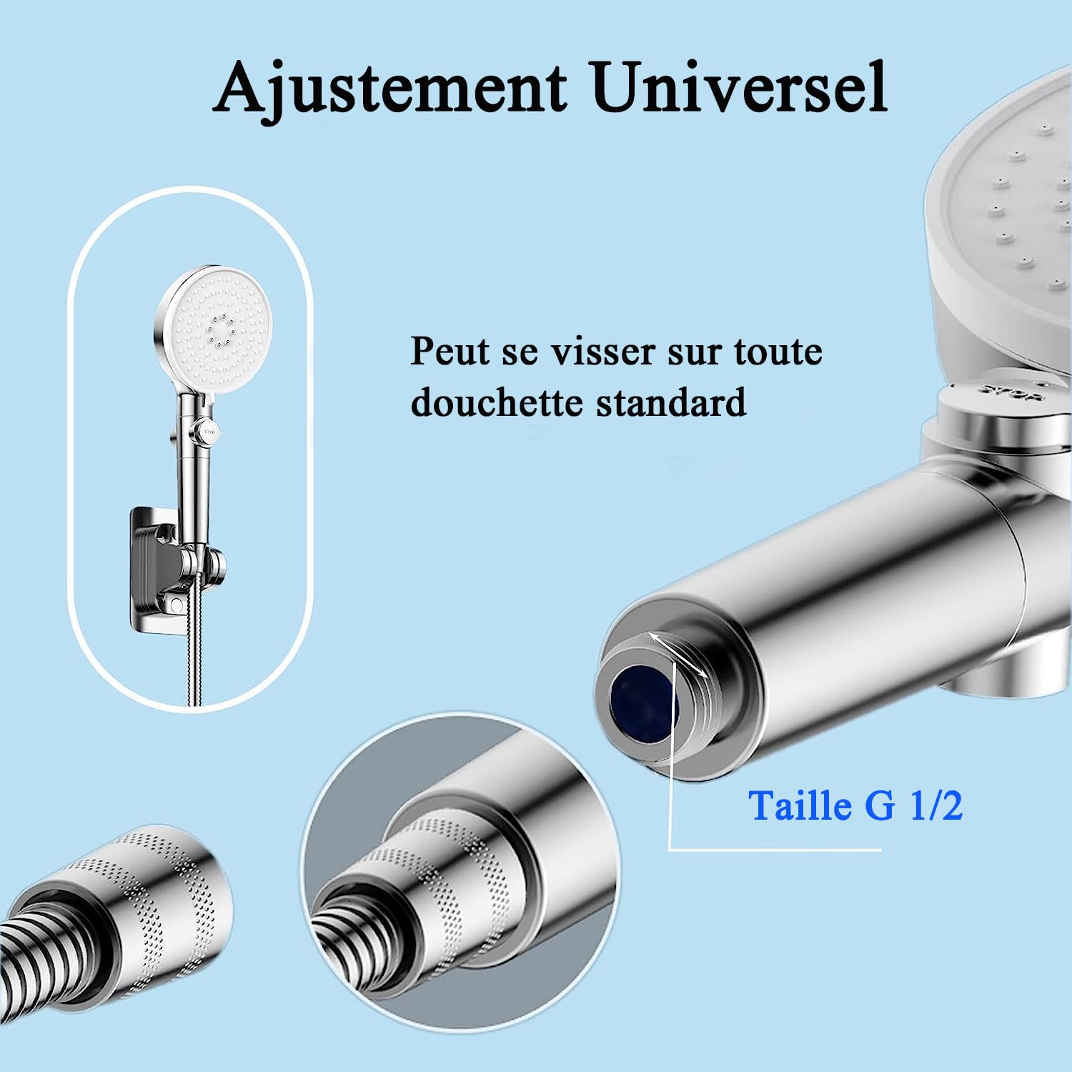 Pommeau De Douche À Main 3 Réglages, Anti-fuite Douchette réglable