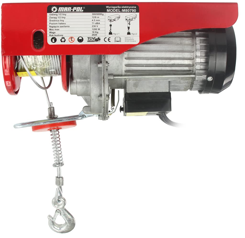 Argano elettrico Paranco sollevatore Montacarichi 300kg / 600kg 1200W Verricello Corda Acciaio Ø4,5mm 12m/6m telecomando da Soffitto Balcone Professionale Domestico