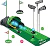 TERRAMUS Upgraded Kids Toy Golf Set with Dinosaur Automatic Golf Returner, Led Light Up Night Golf Balls, 3 Clubs, Putting Mat, 3-8 Toddler Mini Golf Games, Indoor Outdoor Sports Toys for Boys Girls