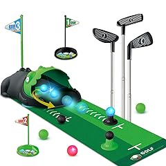 Upgraded Kids Toy Golf Set with Dinosaur Automatic Golf Returner, Led Light Up Night Golf Balls, 3 Clubs, Putting Mat, 3-8 Toddler Mini Golf Games, Indoor Outdoor Sports Toys for Boys Girls