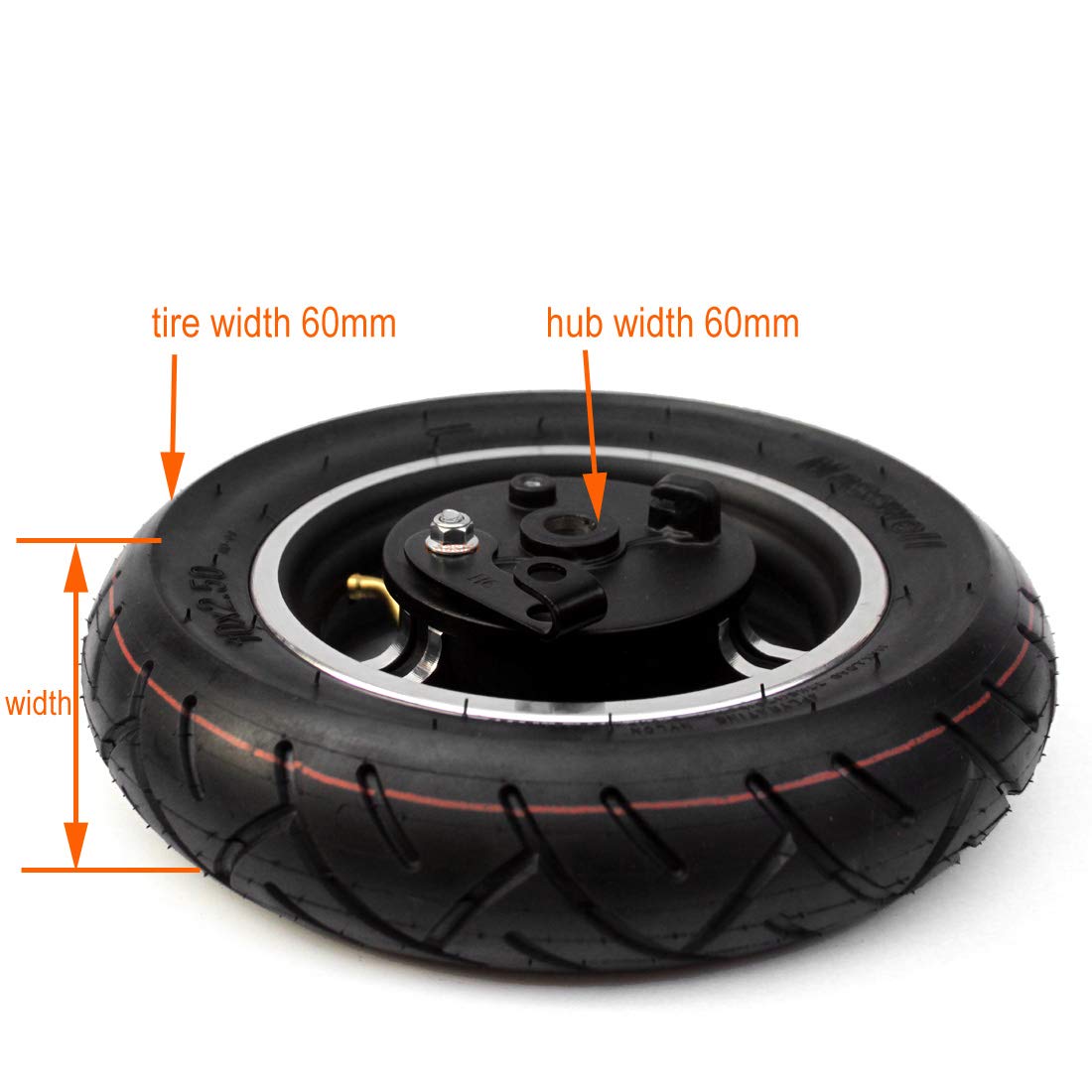 10 Inch Wheel With Brake 10x2.50 Inflated Wheel With Inner Tube And Expansion Brake 180 CM Brake Cable For Scooter Rear Wheel (wheel cable120 lever)