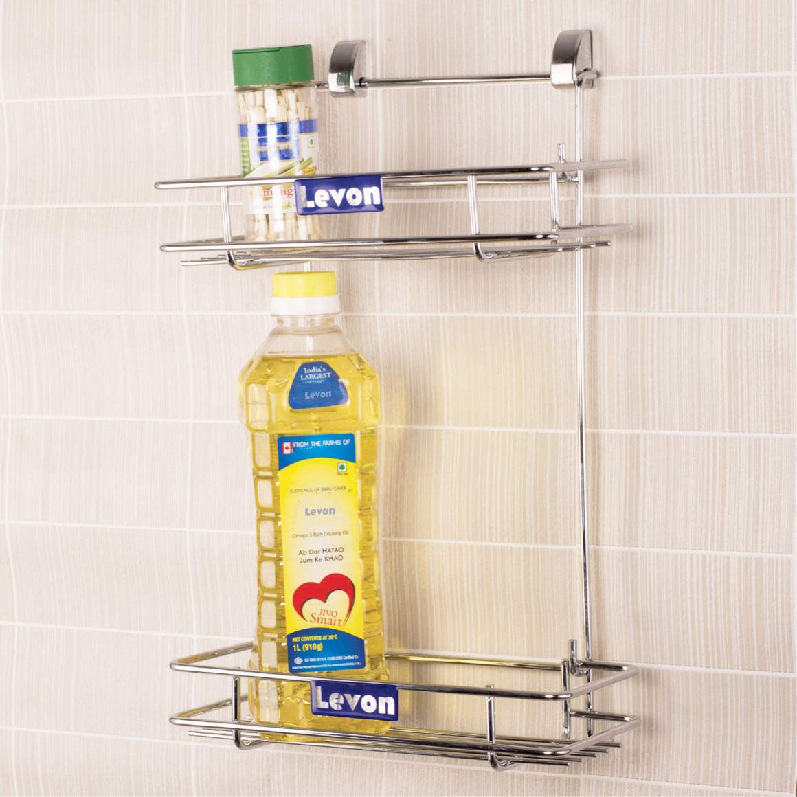 Buy Levon Stainless Steel Wall Mounted Bottle Rack for Kitchen 2 Tier