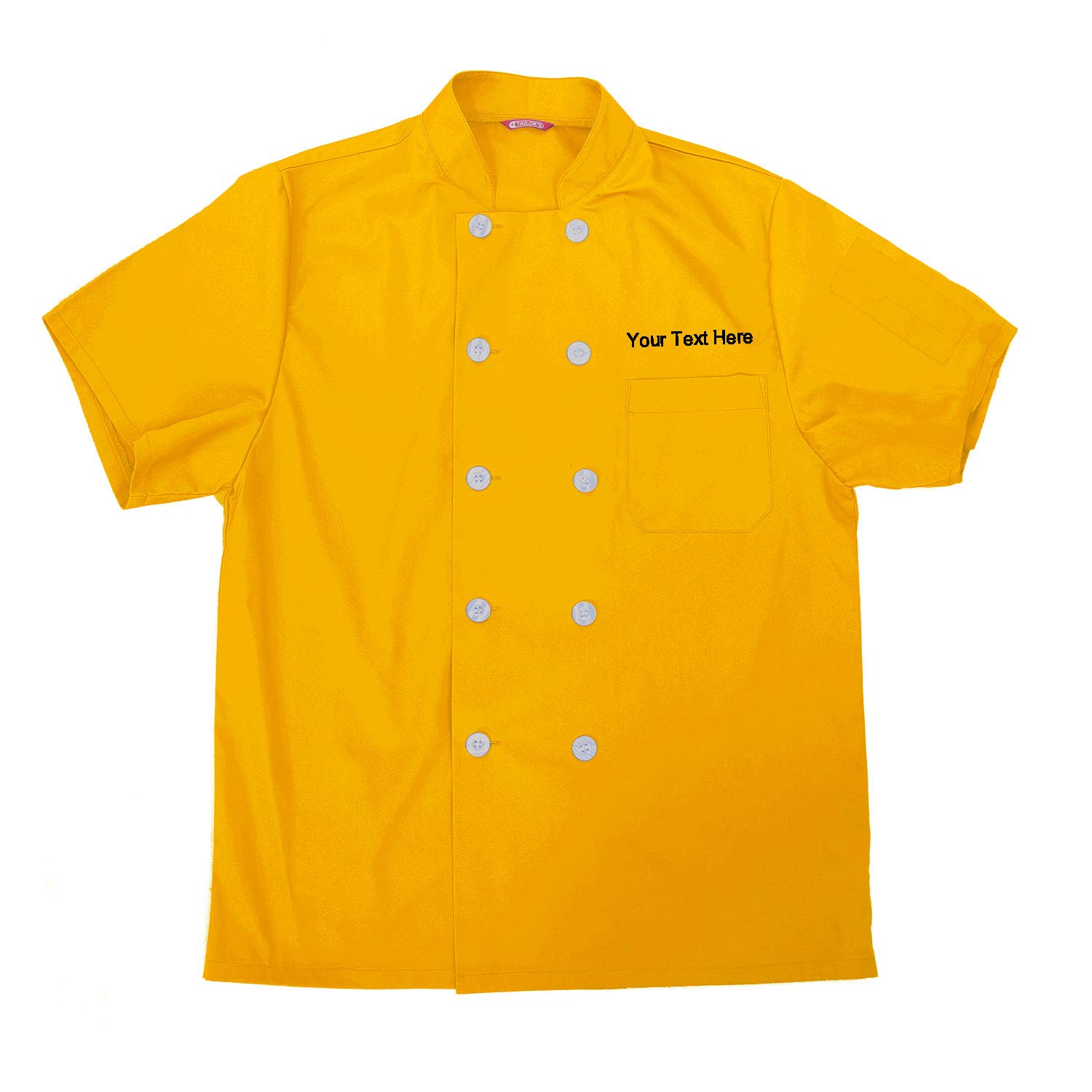 Embroidered Men's Chef Coat Short Sleeve Chef Shirt Cook Coat Personalized with Your Text Yellow