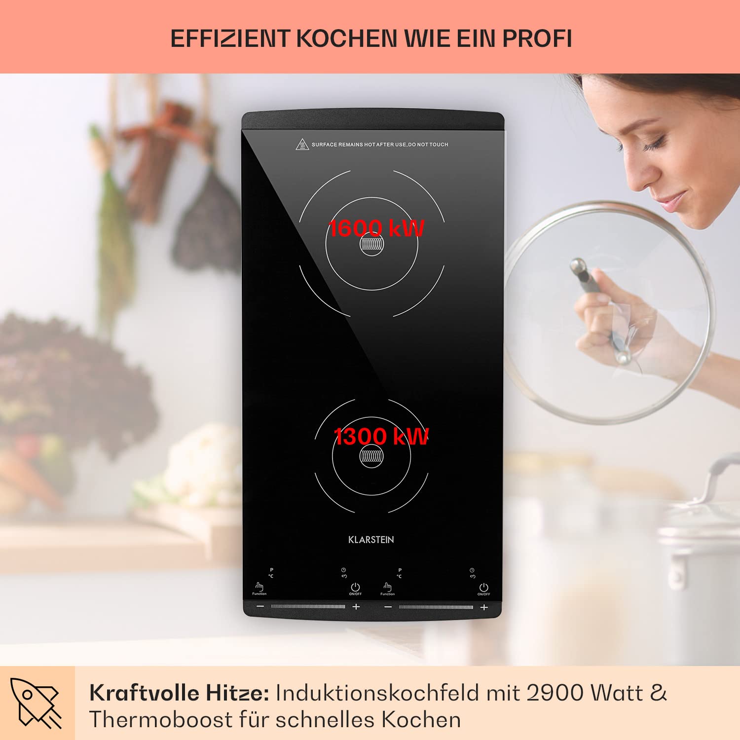 Klarstein Induktionskochfeld, Elektrisch, Moderne Kochplatte, für Camping, 2 Platten, 2er Induktionskochplatte Mobil, 2900 W