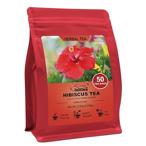 FullChea - Bolsas de té de hibisco, 50 bolsitas de té, 0.07 ozbolsa - Bolsa de té de flor de hibisco premium - Cultivado de Nigeria - Sin OMG - Sin disponible en Yaxa El Salvador