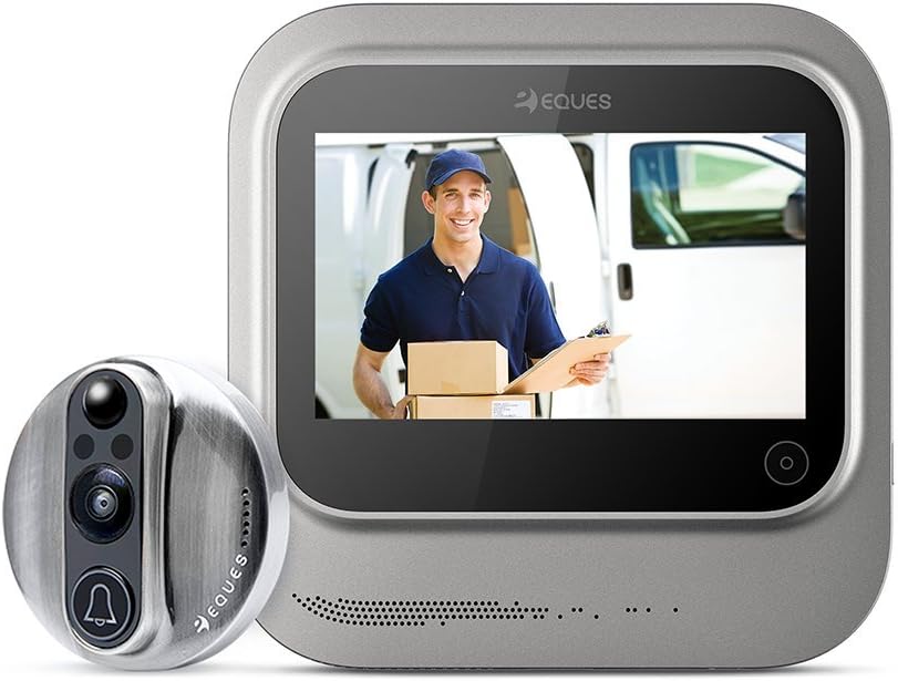 Eques World's Smartest Video Doorbell VEIU Rechargeable Door Camera Peephole Viewer for Your Home Security - WIFI Enabled - Night Vision - Large LED Touch Screen - iOS & Android (Nickel)