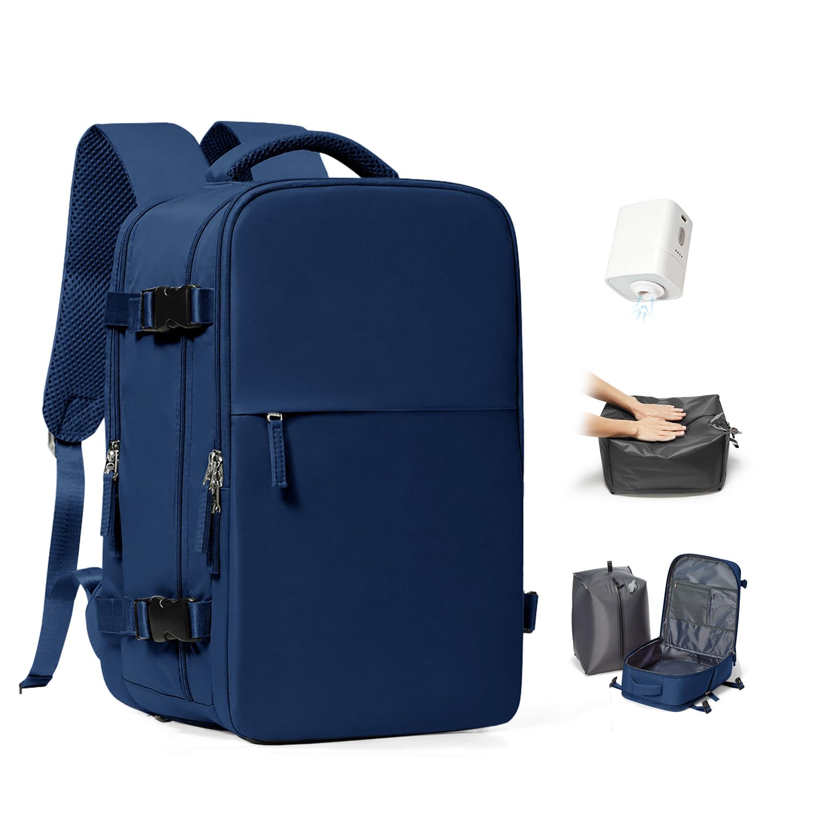 BJLFS Zaino da Viaggio con Sottovuoto Ryanair 40x30x20 Wizzair Bagaglio a mano 40x20x25 Ryanair con Pompa Borse da Cabina per Easyjet 45x36x20 con compressione sottovuoto,Zaino Casual per Laptop