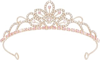 SuPoo Pink Gold Crown Tiaras for Girl Princess Crown Headband Birthday Hair Accessories Princess Decoration for Wedding Party Prom Halloween Christmas