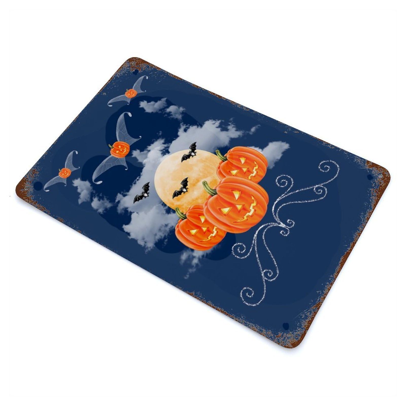 Moonlit Pumpkins Vintage Rust Metal Sign 11.8"x7.9", Retro Wall Decor for Garage, Pub Or Kitchen