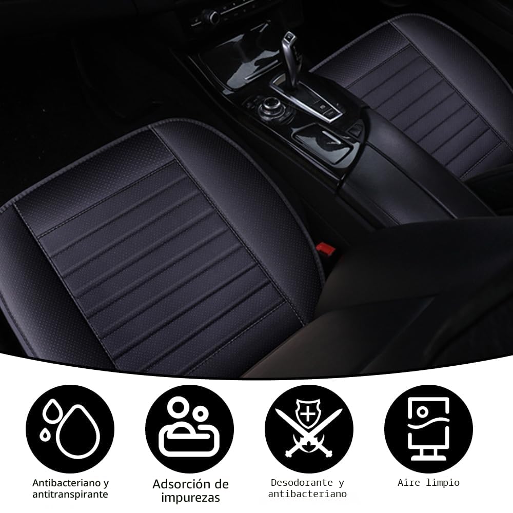 Cojines para Asiento de Coche Impermeables, 2 Piezas Cojines para Asientos Delanteros Universales con 2 Portabrocas, 2 Ganchos de Hierro, Cojines para Asiento Lavable para Coche, Negro