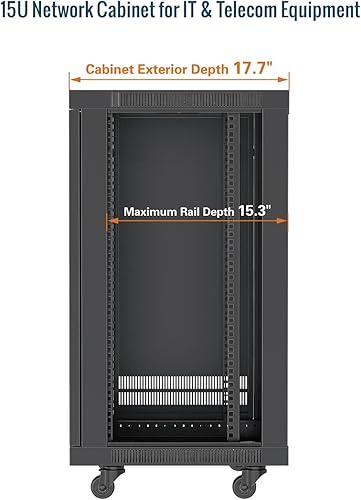 Miniatura 2 de Tecmojo Estante de montaje en pared de 15U, estante de 15U de 17.7 pulgadas de profundidad, soporta hasta 176 libras, kit de rack de montaje en