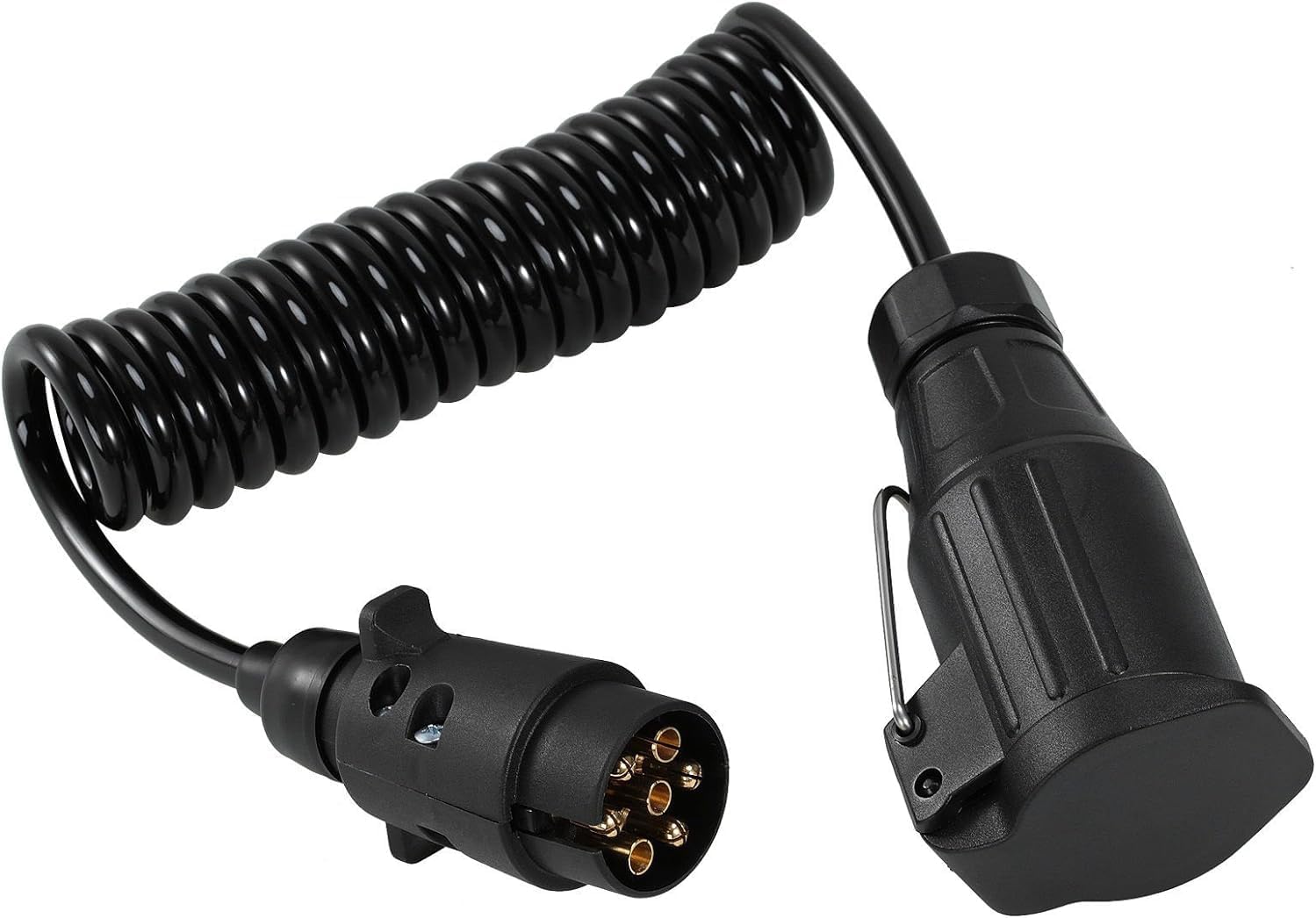 Automotive trailer Coiled extension cable Adaptor Lead Connector Socket Plug for Car Caravan Vehicle Towbar Truck 13-Pin Female to 7-Pin Male 2.5M
