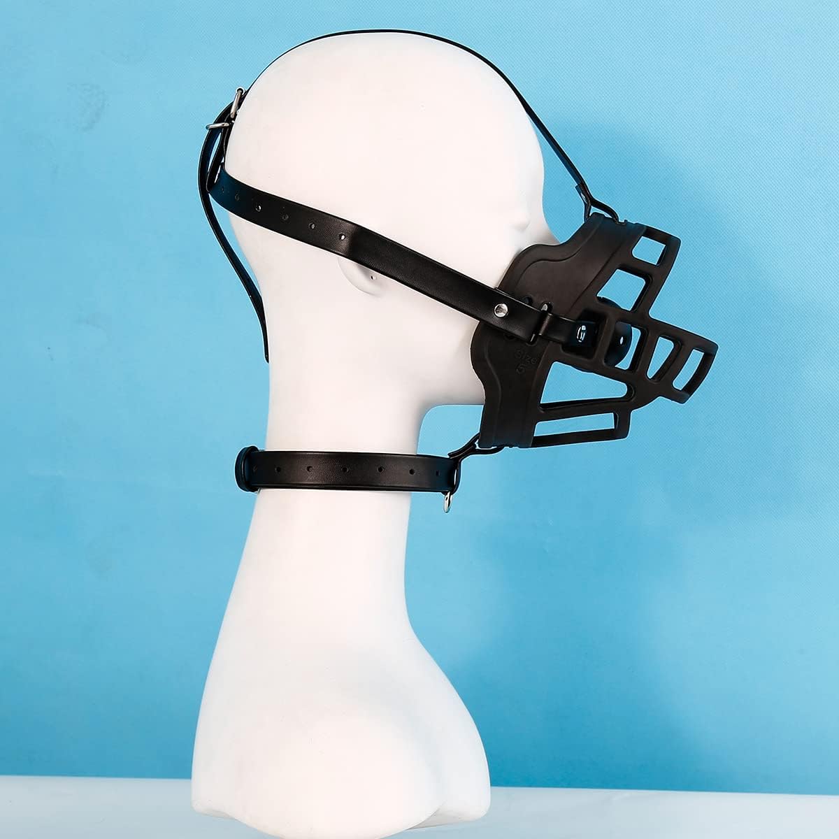 MFMYEE Leather Head Face Mask With Ball Gag Dog Mouth Ball Plug SM Mouth Gag Harness Bondage BDSM Oral Sex Erotic Sex Toy (Black)