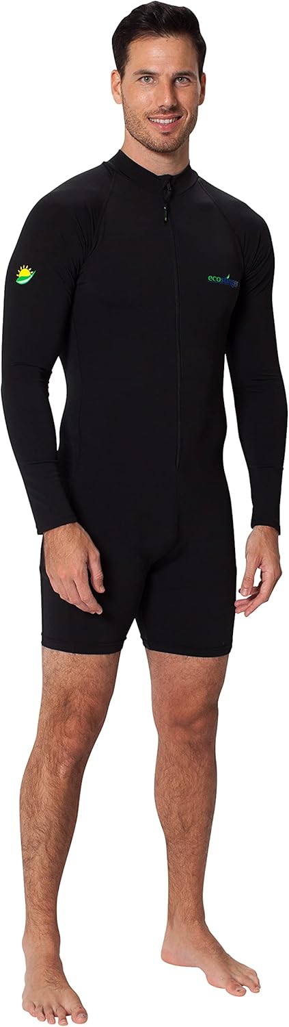 EcoStinger Men Sunsuit Bodysuit Long Sleeves UV Protection Swimwear UPF50+ Chlorine Resistant Black
