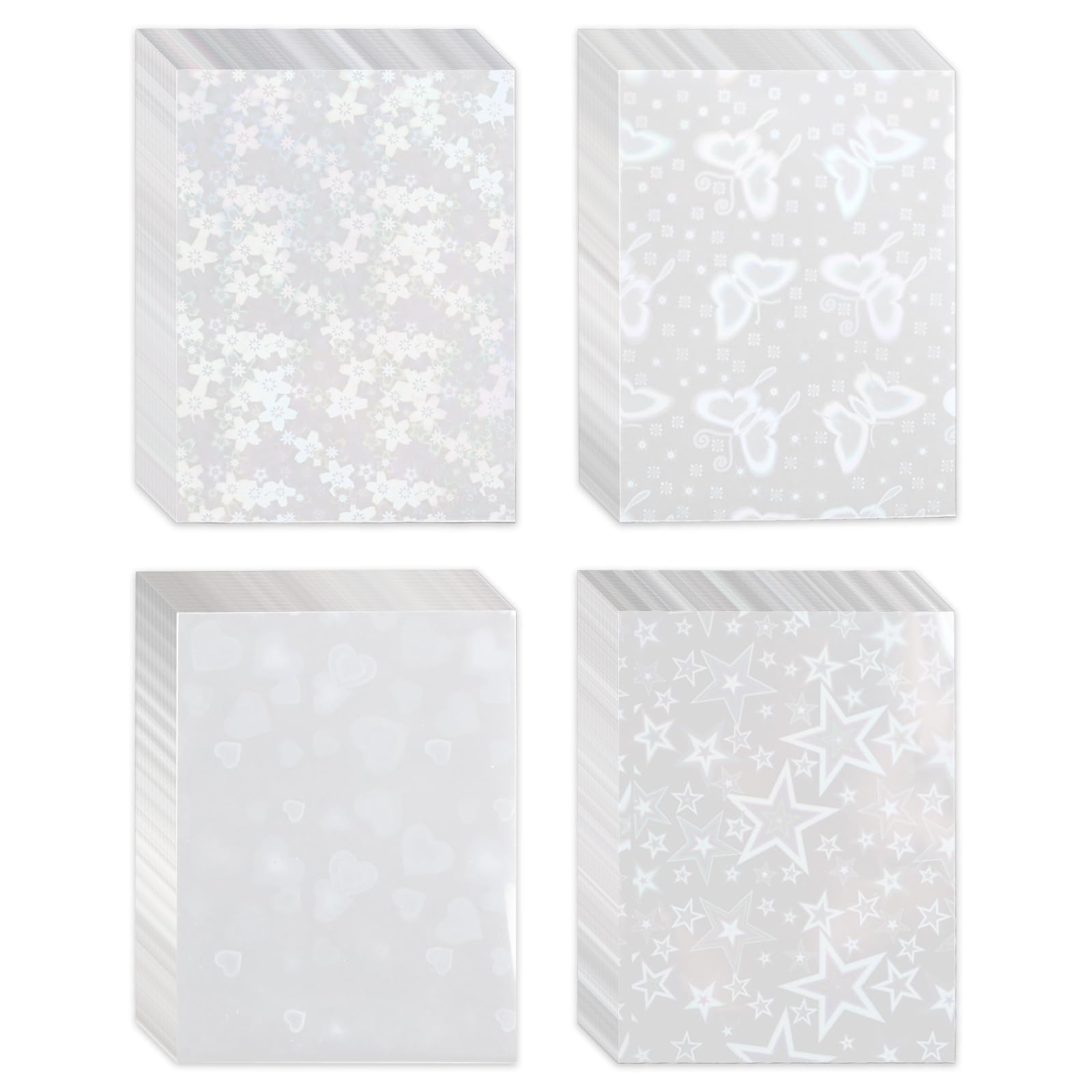 Fatiya 200 Pieces Holographic Photocard Sleeves, 2.6 x 3.6 Inch Butterfly/Flower/Star/Heart Laser Flashing Card Sleeve, Clear Trading Card Protector for Photos Tickets Albums Collectibles