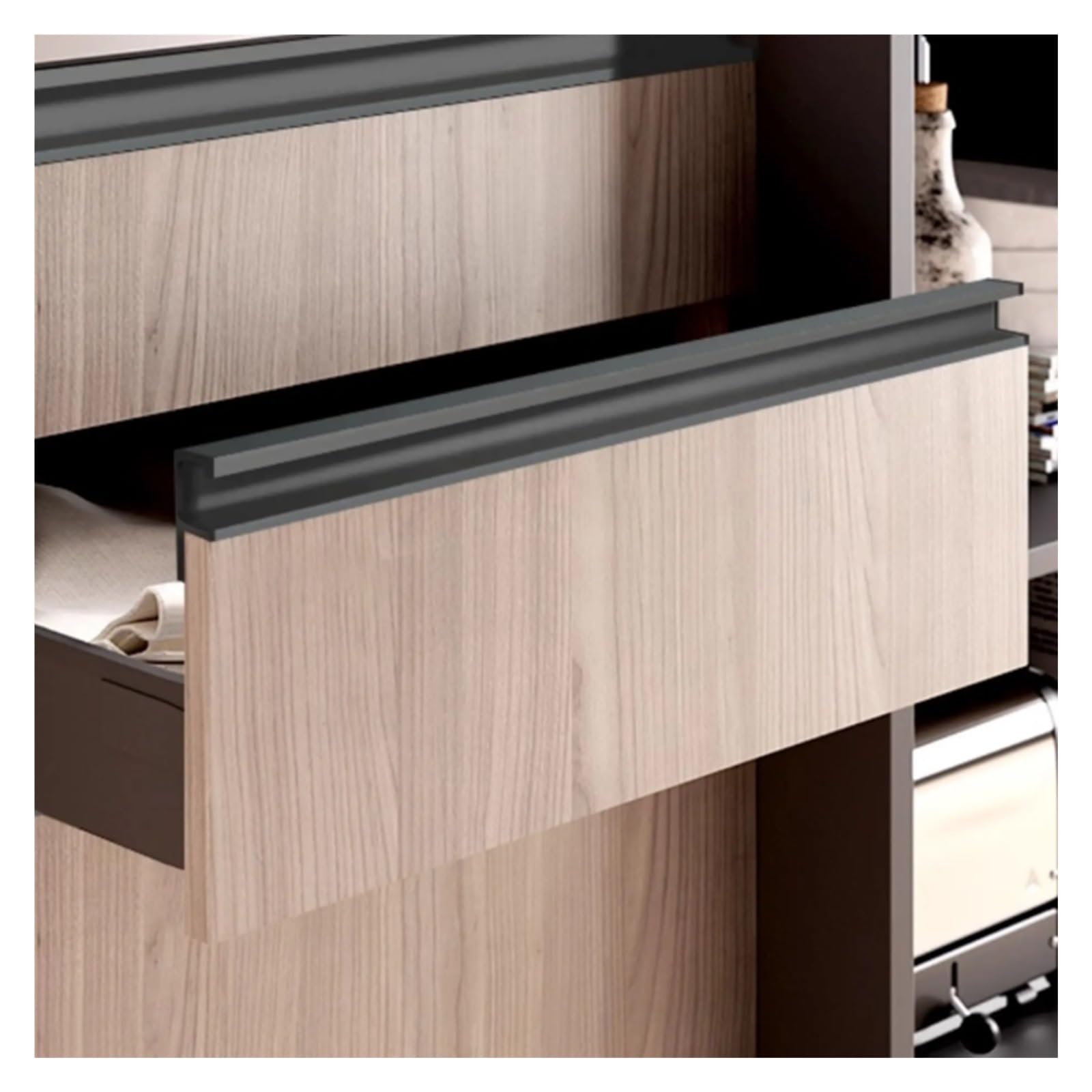 Wdjbpsh Black Recessed G Profile Edge Pulls, Aluminum Alloy Concealed Cabinet Grip For Kitchen Cupboards/Wardrobes/Drawer, 18Mm Door Panel Adapt(,L-65Cm/25.6In)