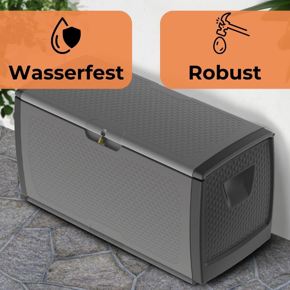 Gartenbox Wetterfest Outdoor Auflagenbox Wasserdicht Garten Box Gartenauflagen Gartentruhe Kissenbox XXL Aufbewahrungsbox Garten Paketbox Gartenkiste mit Rollen 430 L