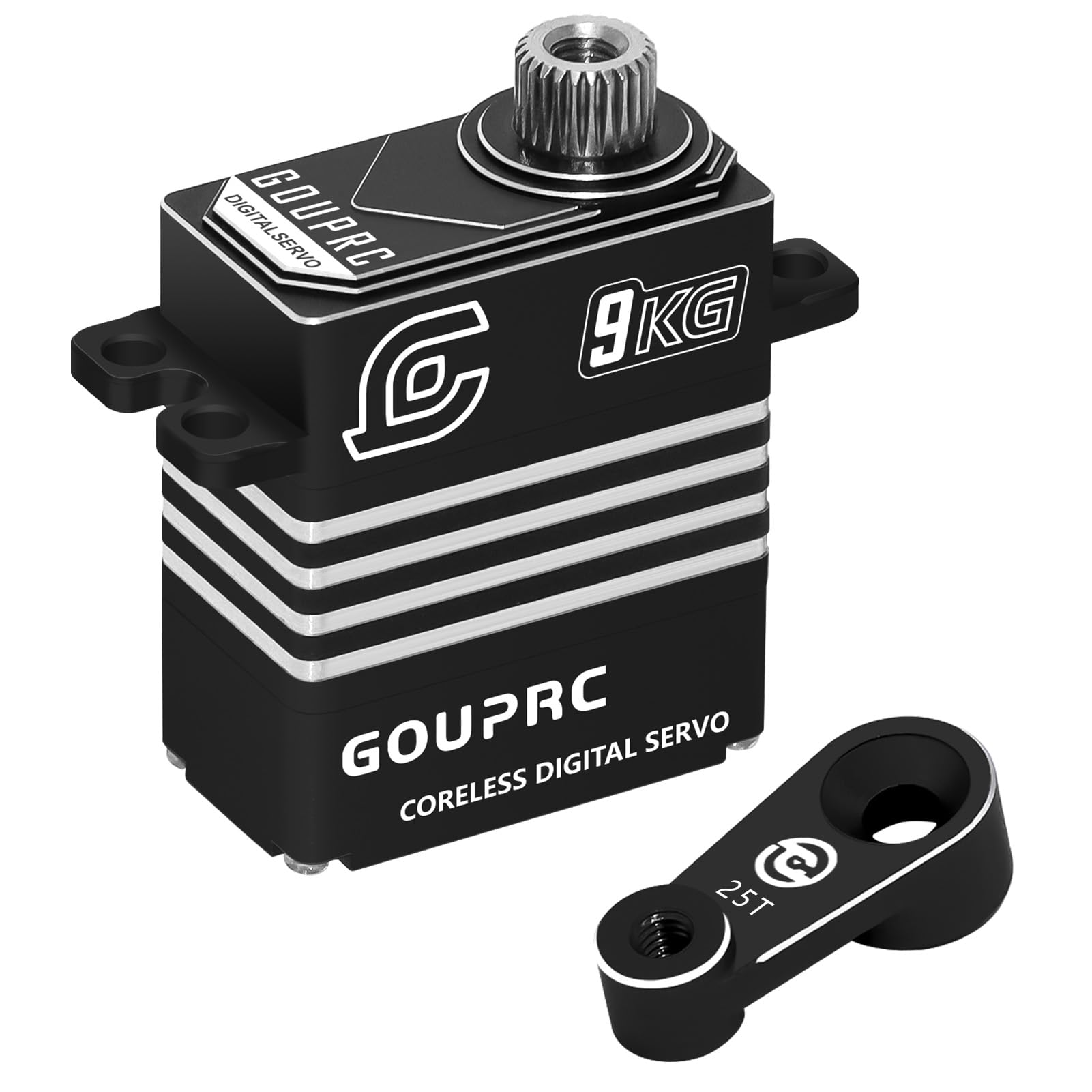GOUPRC 9 kg Metallkernloser Digitalservo mit 25T RC-Horn für TRX4M 1/18 RC Crawler Auto-Upgrades (Schwarz)