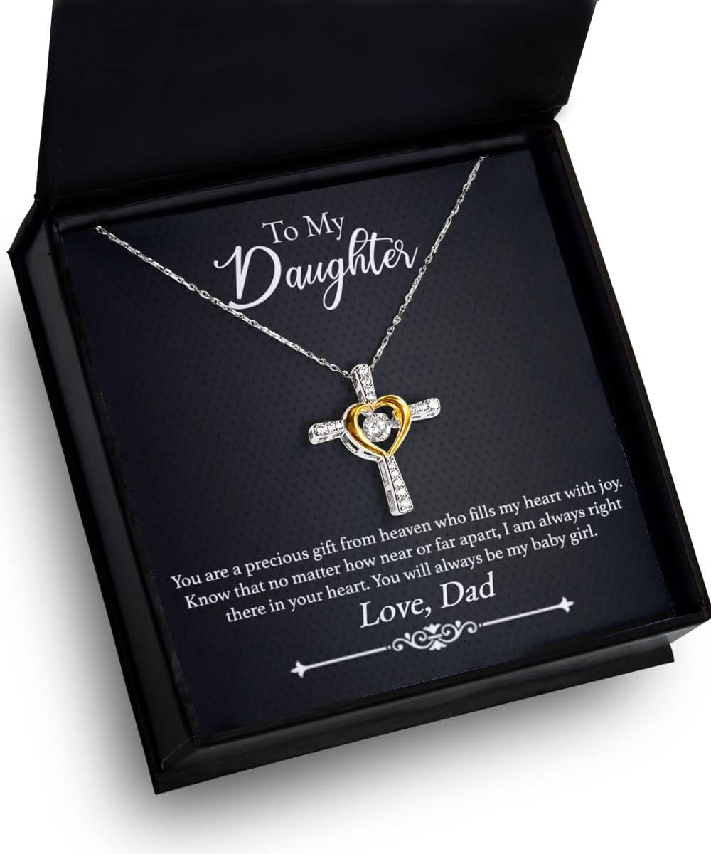 Coveted Goods To My Daughter Necklace Gift from Dad – 925 Sterling Silver Cross Pendant Necklace – Jewelry Gift for Daughter from Father