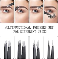 Professional Tweezers Set for Women & Men, 4-Piece Stainless Steel Precision Eyebrow Tweezers Kit with Slant, Pointed, Flat & Angled Tips, Facial Hair Remover for Eyebrows, Ingrown Hair (Black 4 PCS) — image 3