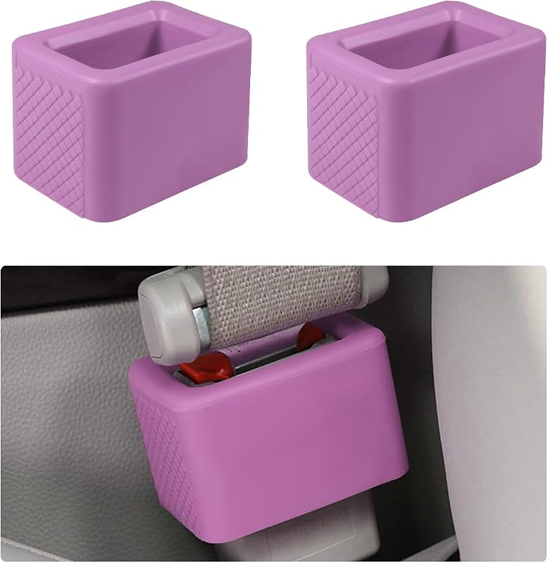 Suporte de Fivela do Cinto de Segurança Augeny em Silicone para Banco Traseiro – Conjunto com 2 unidades, Roxo-claro