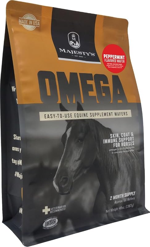 Suplemento para Equinos Majesty's Omega Wafers com Ômega 3, 6, 9 e Biotina, sabor hortelã, 60 unidades