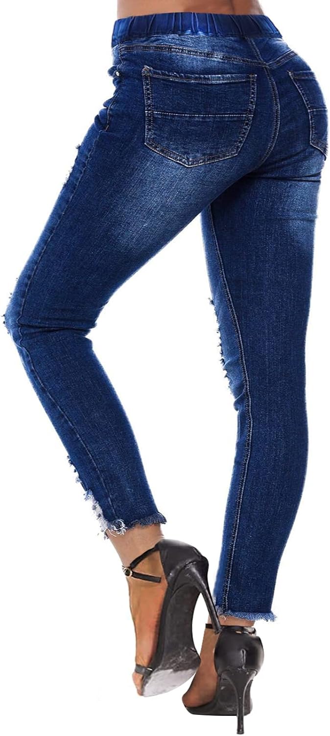 KUNMI Women High Waist Skinny Stretch Ripped Jeans Destroyed Denim Pants Plus Size - Image 4