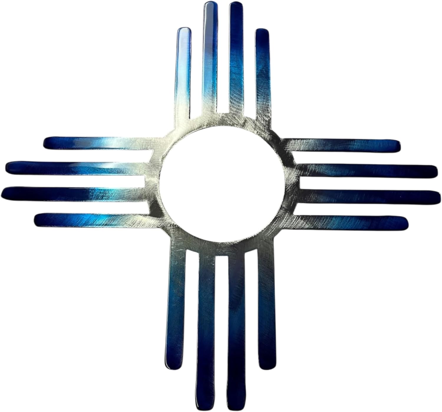 Handcrafted Southwest Zia Wall Art - Blue Tinged Polished Steel Finish (14" x 14")