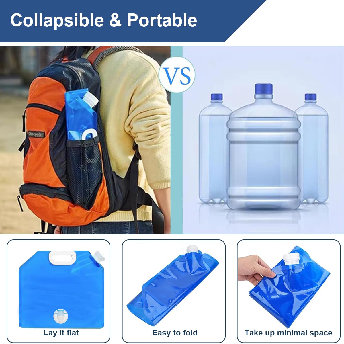 Tanica per acqua pieghevole con rubinetto 5L 2 pezzi, contenitore per acqua pieghevole per acqua potabile con maniglia, contenitore per acqua con coperchio ermetico per escursioni, picnic