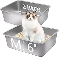 Wideotng 2-Pack Stainless Steel Cat Litter Boxes with High Sides - Rust-Proof, Non-Stick, Easy Clean for Cats, Kittens, Rabbits 17.5x13.5x6in