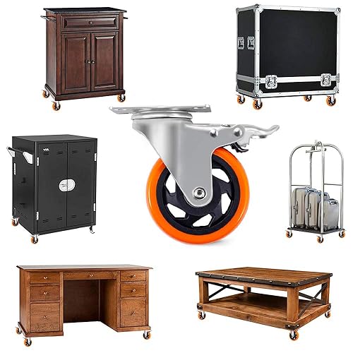 Miniatura 4 de D&L Ruedas de placa de 4 pulgadas, ruedas de alta resistencia con freno de poliuretano de doble bloqueo, juego de 4 (dos kits de herramientas)