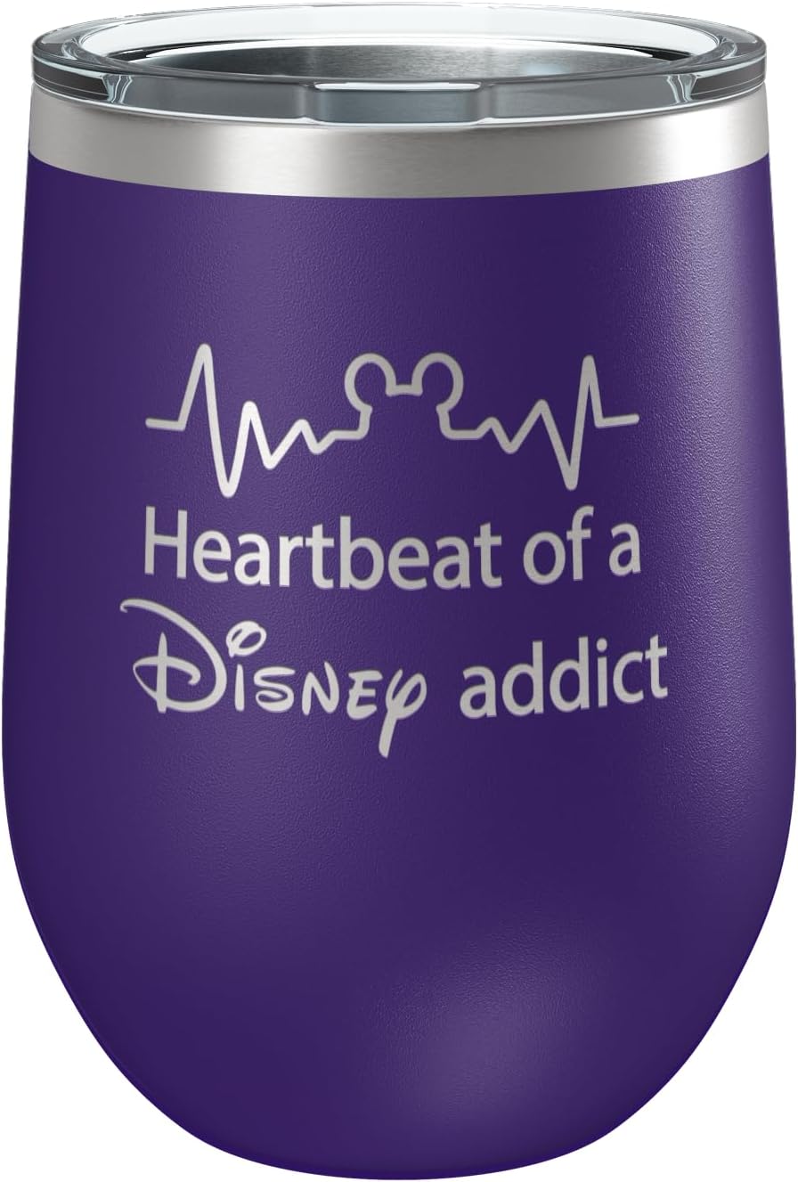 Custom Disney-Inspired Stainless Steel Wine Tumbler with Lid 12oz, 15oz or 20oz | Vacuum Insulated Mug | Mickey/Minnie Fan | Birthday | Christmas | Personalized Gifts (12oz, Purple)