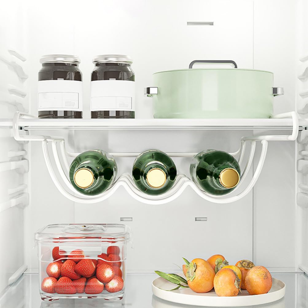 Amosfun Estante Portabotellas para Refrigerador de Hierro Blanco Organizador de Cerveza y Vino, Ahorro de Espacio y Máxima Capacidad en Cocina o Bodega