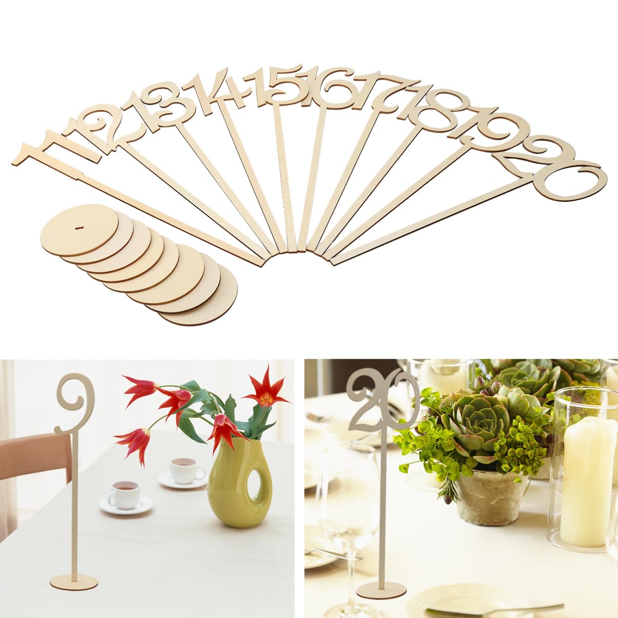STOBAZA Set of 20 Natural Wood Table Number Holders (1-20) for Wedding Decorations Home Seating Arrangement