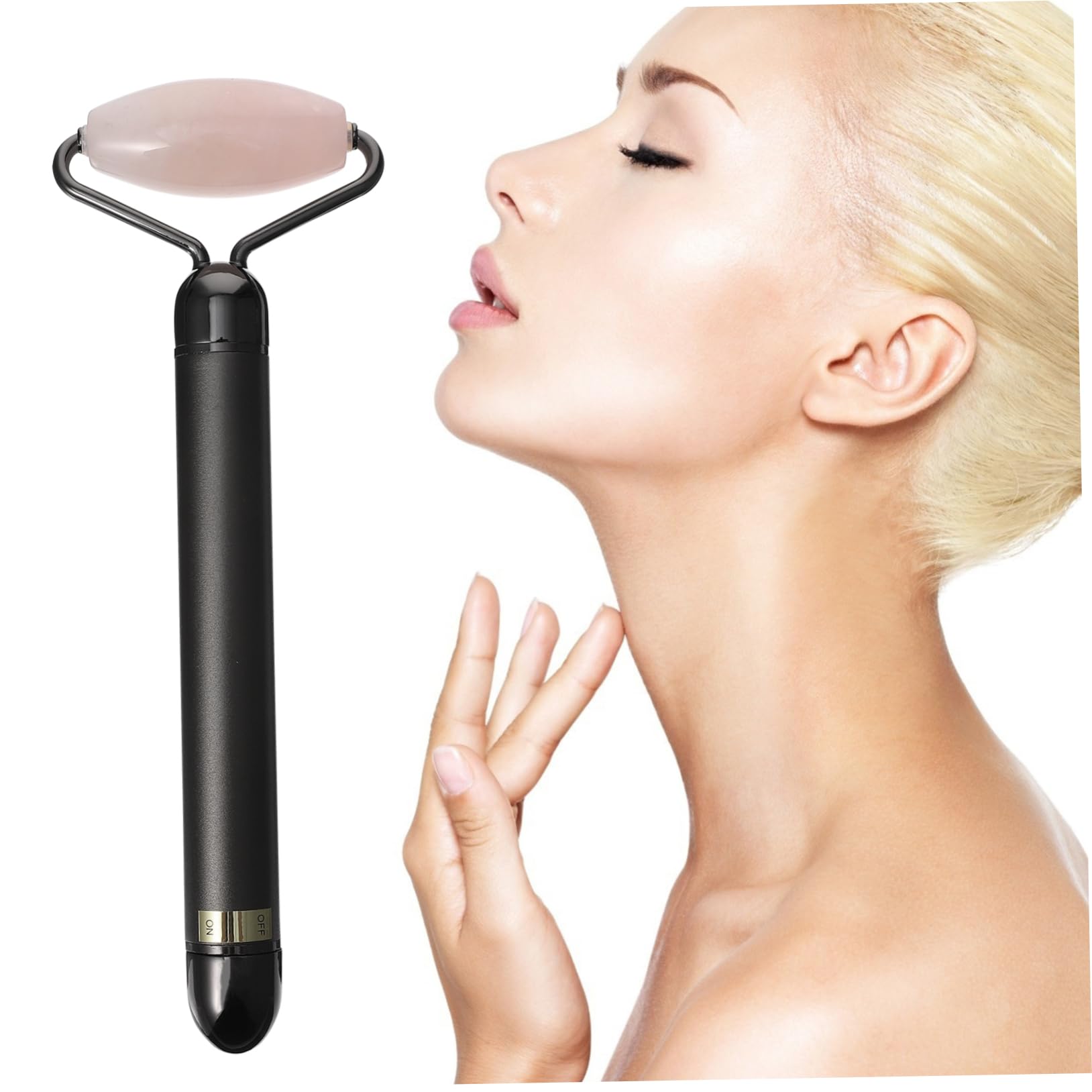 3-in-1 Gesichtsroller aus Natürlichem Jadekristall und Zinklegierung mit Aa Batterie für Strahlende Haut und Kollagenförderung zur Gesichtsmassage
