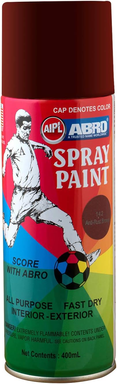 ABRO SP-142 Multipurpose Colour Spray Paint Can (400ml, Anti-Rust Brown) DIY Quick Drying for Metal, Wood, Walls, Automotive Cars and Bikes