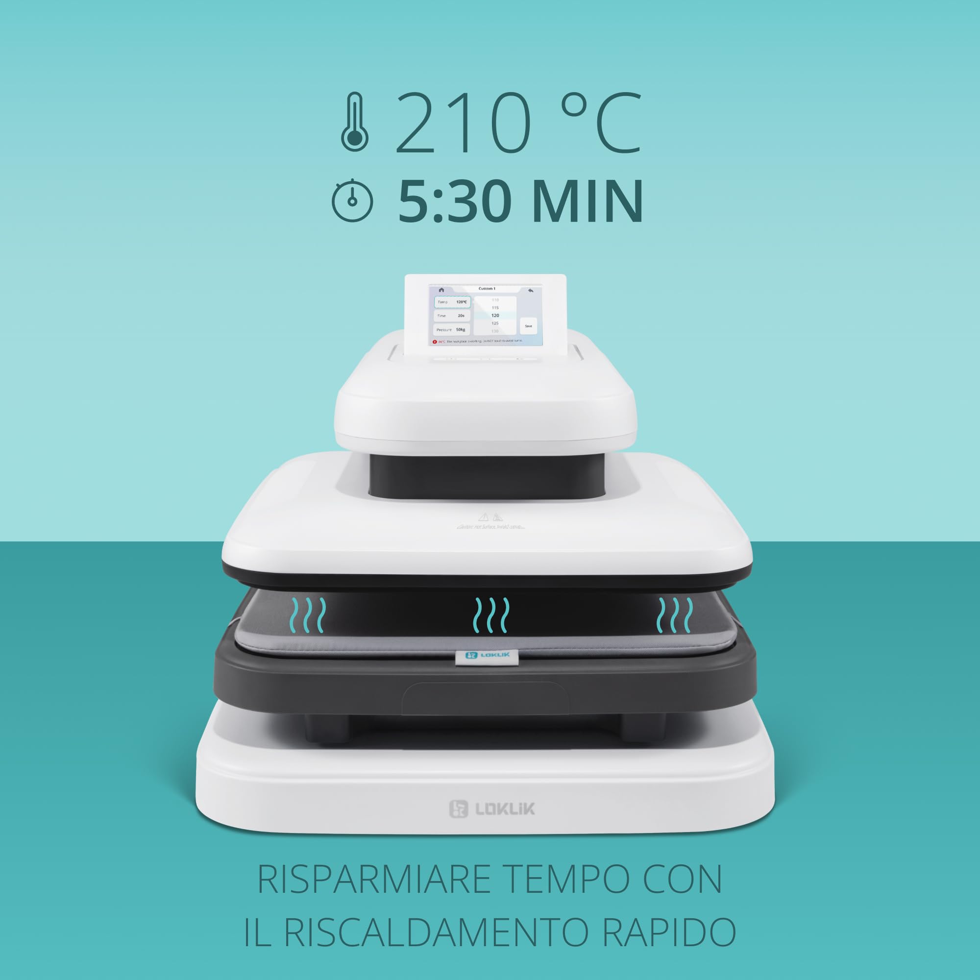 LOKLiK ImPress Auto 2 Smart - Pressa automatica per personalizzare magliette, felpe, coperte, asciugamani, borse, sacchetti e altri tessuti - Pressa a caldo per pellicole DTF e sublimazion (bianca)