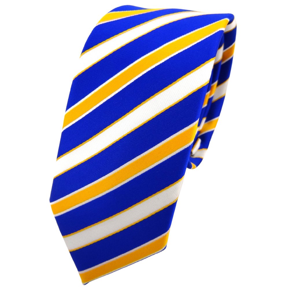 TigerTie narrow tie necktie blue royal yellow sun-yellow white striped - Tie necktie