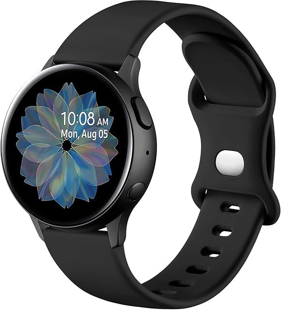 Mastten 20mm Strap Compatible With Samsung Samsung Galaxy Watch Straps 4/5/6 40mm 44mm, Soft Silicone Replacement Watchband for Galaxy Watch Active 2 40mm/44mm, Black Sport Strap
