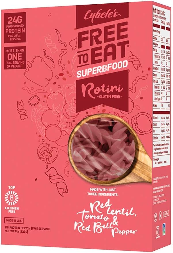 Cybele's Free to Eat Gluten Free & Grain Free Pasta | Superfood Red Rotini | High in Plant Based Protein | Dairy Free, Nut Free, Soy Free, Allergen Free, Non GMO, Vegan | 8oz (Pack of 1)