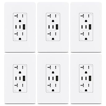 ThunderWay 6.0A USB Outlet, 3 Port 20 Amp USB Wall Outlets Receptacles