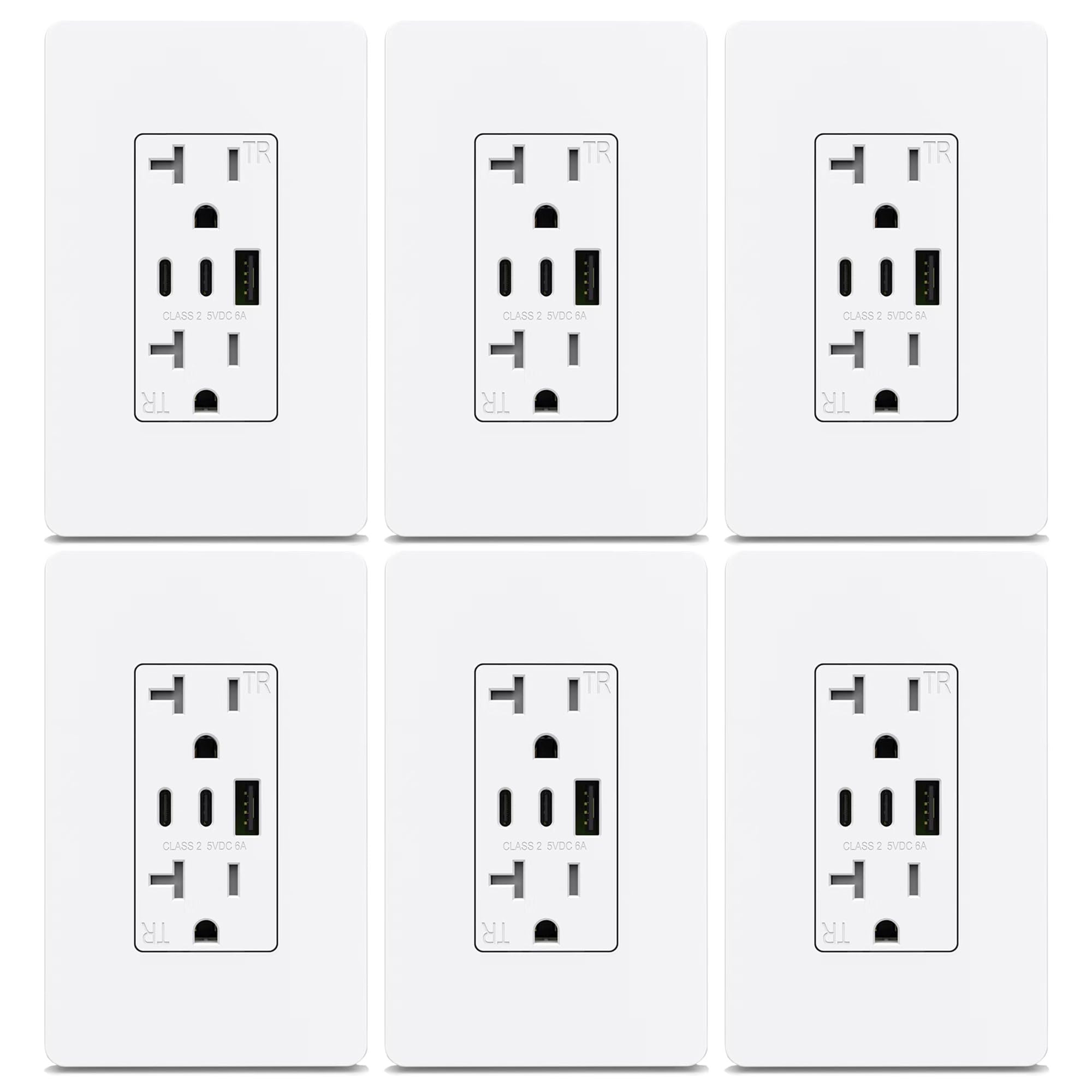 ThunderWay 3-Port USB C Wall Outlet- 20 Amp Tamper-Resistant Outlet with USB C Ports, 30W 6.0A USB Electrical Outlet, ETL Listed, Screwless Wall Plate