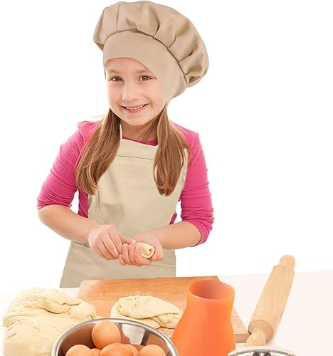 Miniatura 7 de Juego de delantal infantil con gorro de chef ajustable, para niños y niñas de 6 a 14 años, con bolsillo grande para cocinar, hornear, pintar.