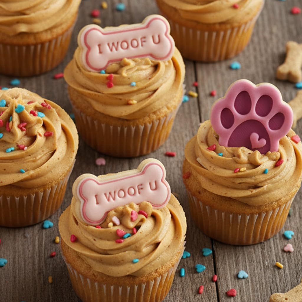 BAKERLOGY Dog Treat Mini Cookie Cutter & Stamp Set (Cute Paw & I WOOF U Designs) – Cookie Molds for Pet Lovers & Homemade Dog Treats